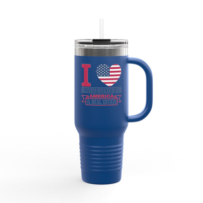 I Love USA & Real Estate Tumbler – 40 oz Stainless Steel Mug with Patriotic Design