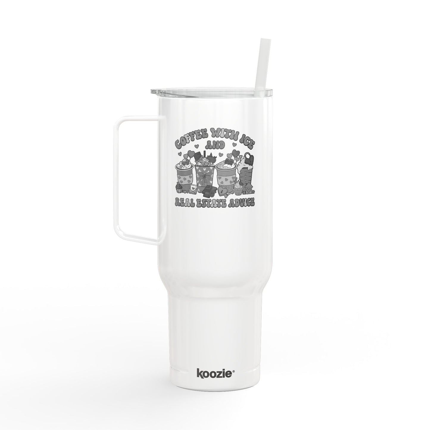 Coffee, Ice & Real Estate Advice Tumbler – 40 oz Stainless Steel Mug for Realtors (Lifestyle Image)